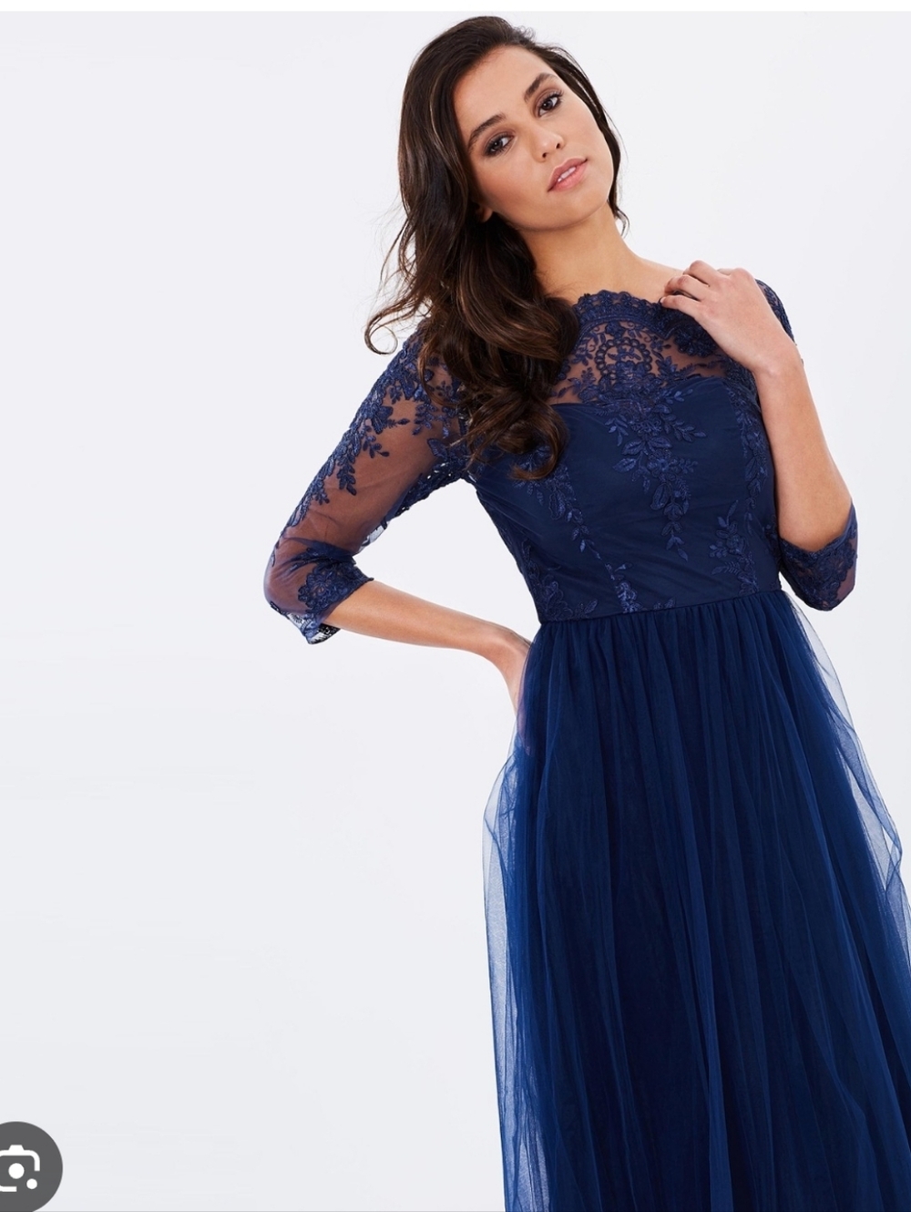Chi Chi London Navy Lace & Tulle Pallel Gown Fancy Tulle Evening Dress Us 6